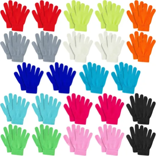 24 Pairs Kids Winter Mittens, Stretchy Warm Knitted Gloves Assorted Solid Magic Gloves for Toddler Boys and Girls 6-12 Years Multicolor