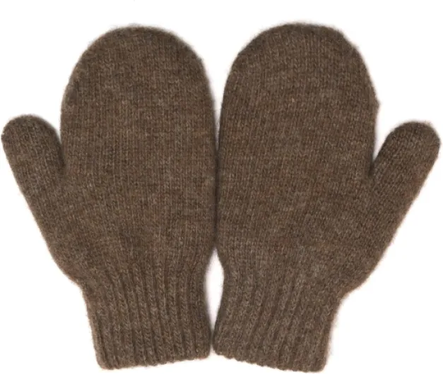 KIDS 100% Organic Wool Mittens, Double-Layer of Natural Dye-Free Mongolian Sheep Wool, Warm Cozy, One pair Medium Choco Brown