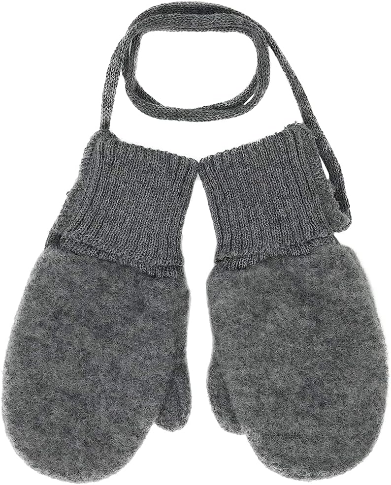 Toddler and Kids Mittens: Organic Merino Wool Snow Gloves with String Sz 4 - 4-6 years Grey