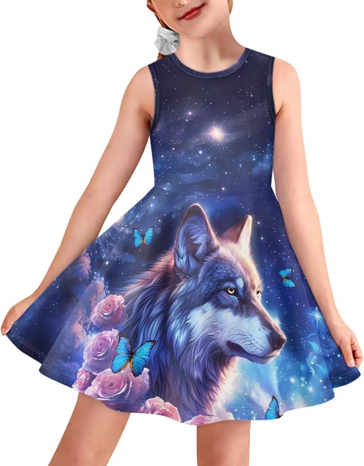 Kids Casual Dress for Girls Cute Outfits Sleeveless Clothes Size 3-16 9-10 Years Wolf