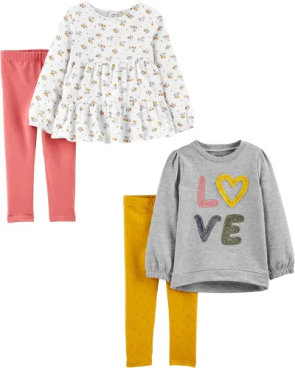 Simple Joys by Carter's girls 4-piece Playwear Set 3T Grey Love/Pink/White Floral/Yellow Dots