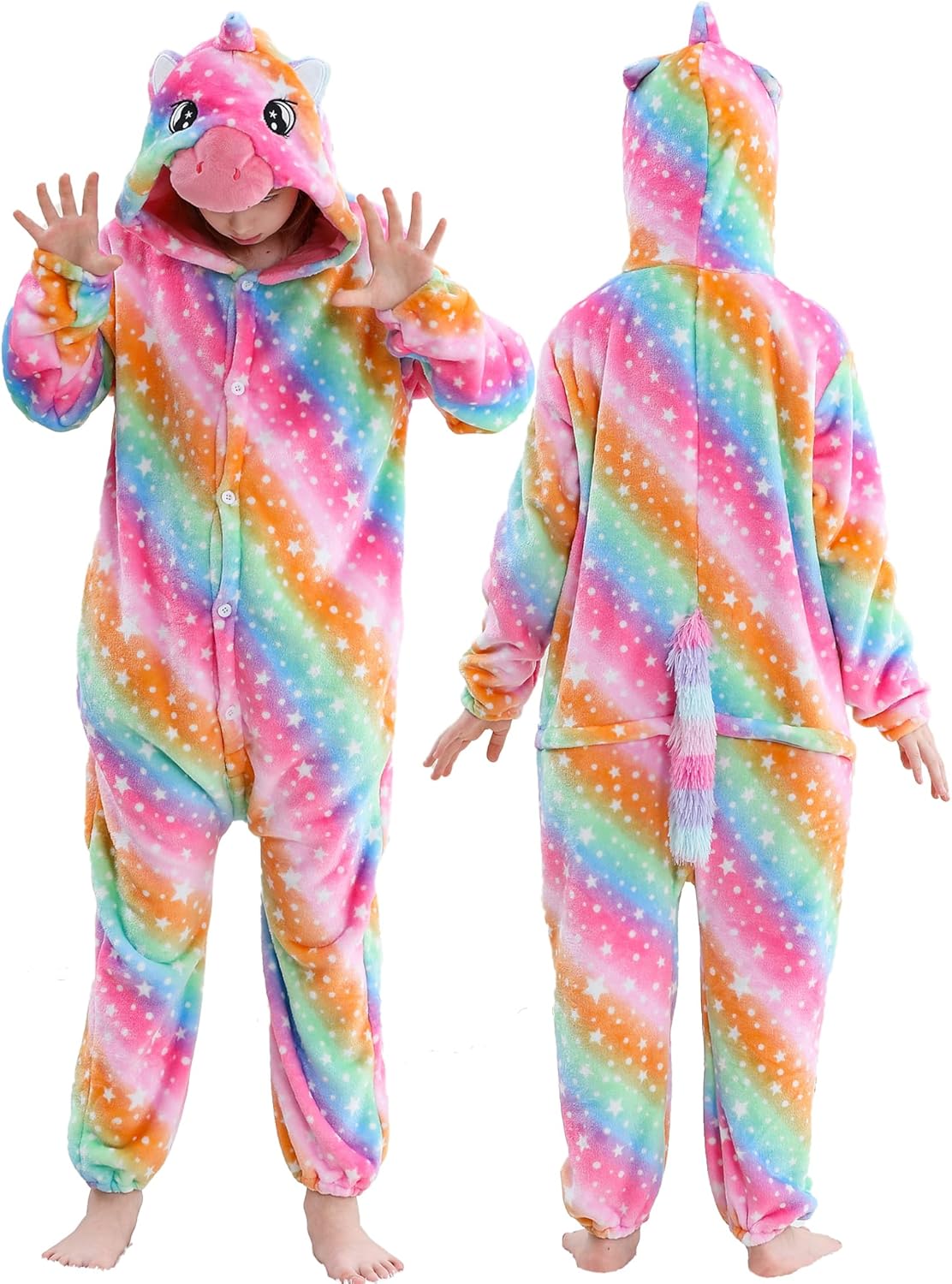 Animal Hooded Romper Kids Flannel Halloween Cosplay Pajamas Costume 3-12T for Autumn Winter 7-8 Years Rainbow