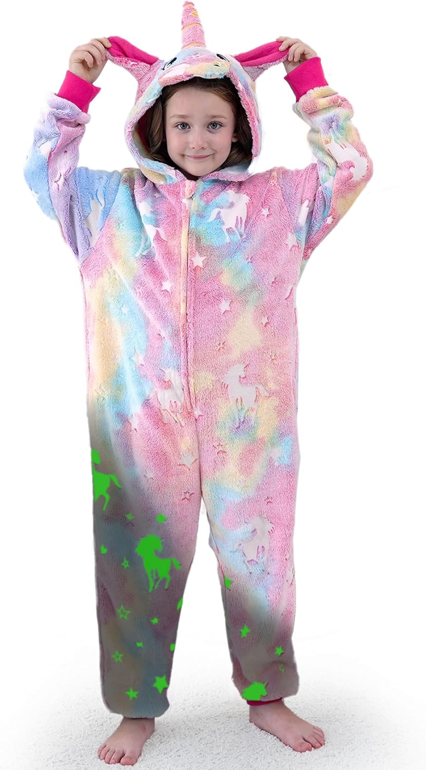 Unisex Kids Onesie Pajamas Children Unicorns Costume Glow Halloween Cosplay for Girls Boys Unicorns M(6-8Years)