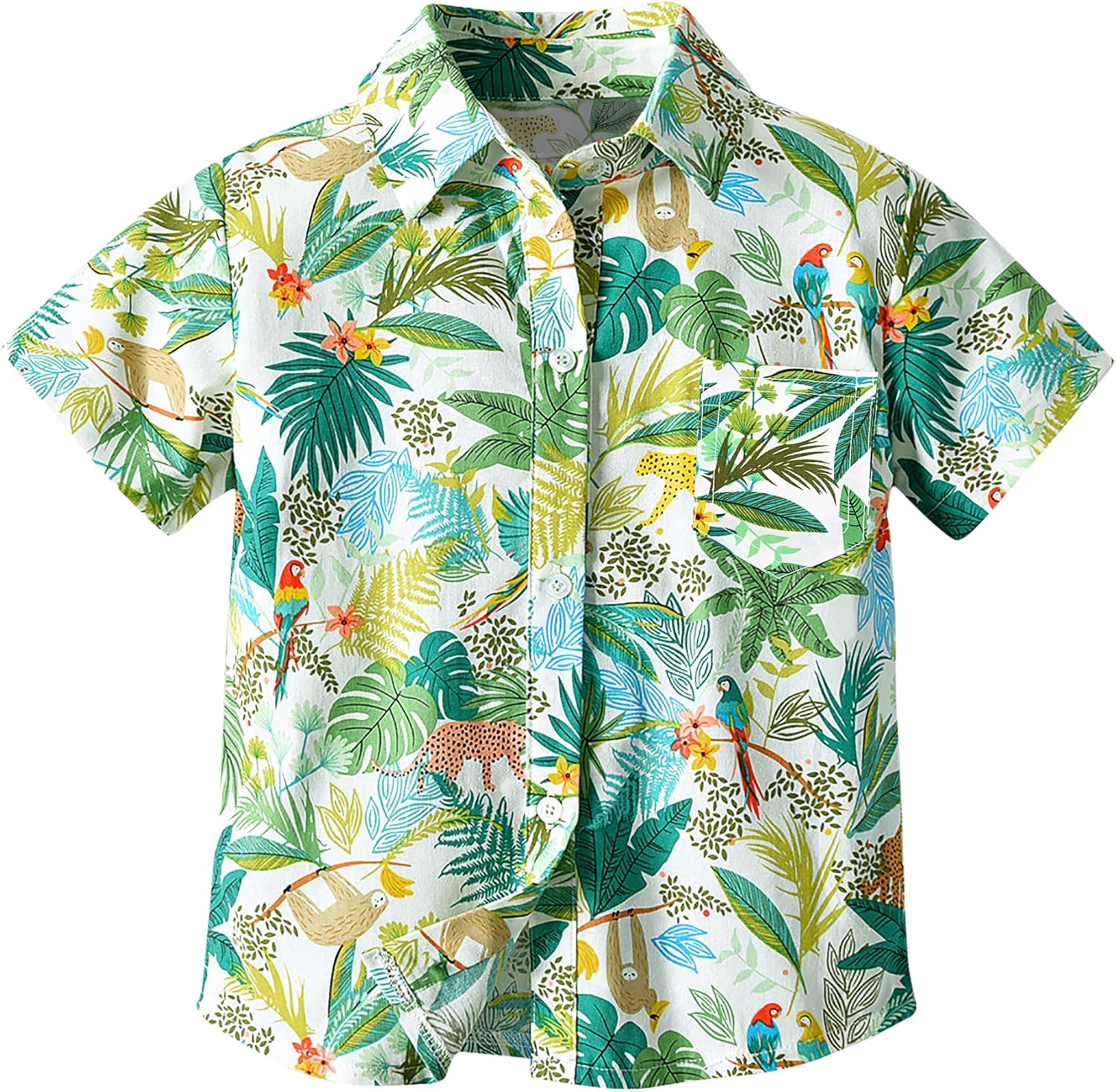 Toddler Boys Hawaiian Shirt Kids Short Sleeve Button Down T Shirts Little Boy Beach Clothes Print Aloha Tops 1-7 Years 18-24 Months White Print