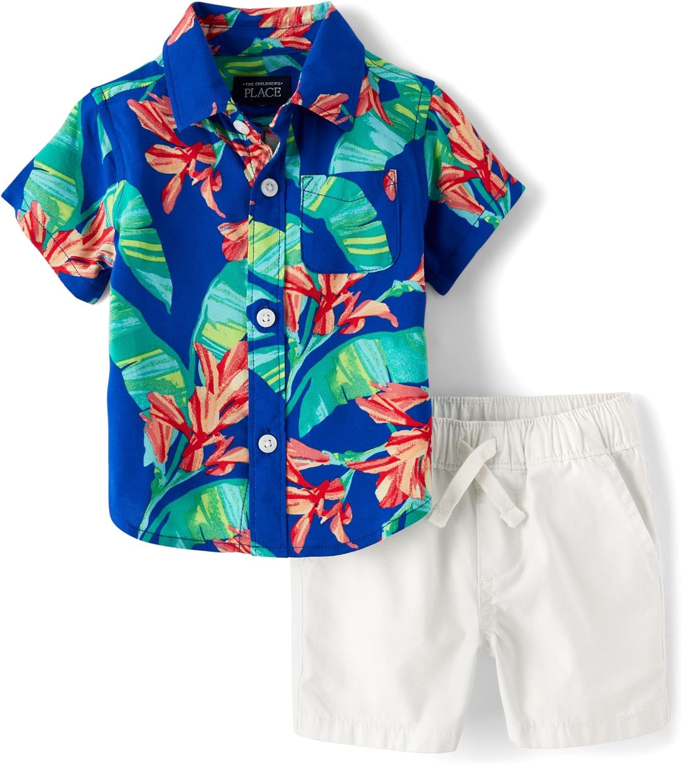 The Children's Place baby-boys And Newborn Short Sleeve Button Down Shirt and Shorts 2 Piece Set 3-6 Months Palm Tropical