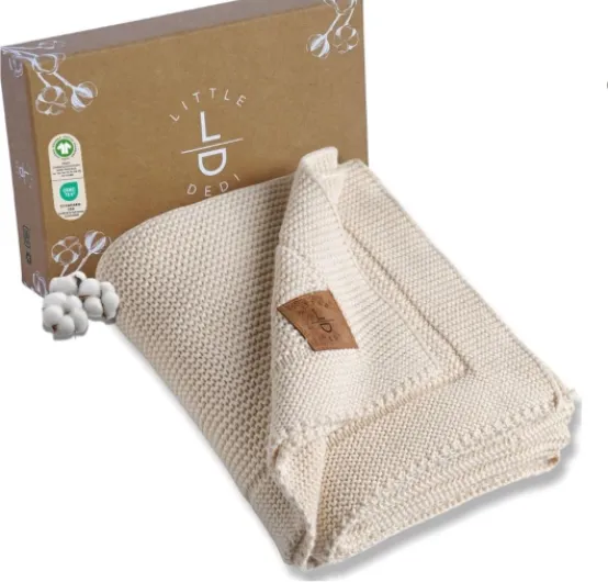 100% Organic Cotton Baby Knitted Blanket with Gift Box - Soft Toddler, Crib, Stroller Blanket - Neutral Swaddle and Receiving Blanket for Newborns, 30"x40", Color Earth Ivory