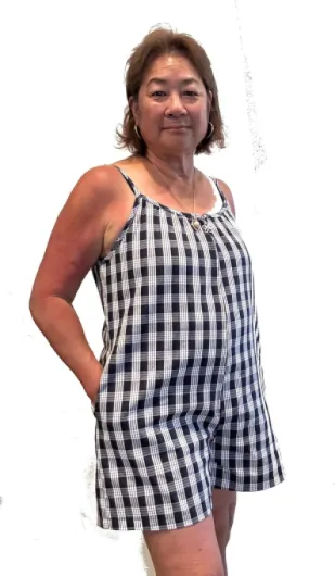 Women's Handmade Palaka Hawaiian Print Romper Adjustable Straps XX-Large Navy Blue