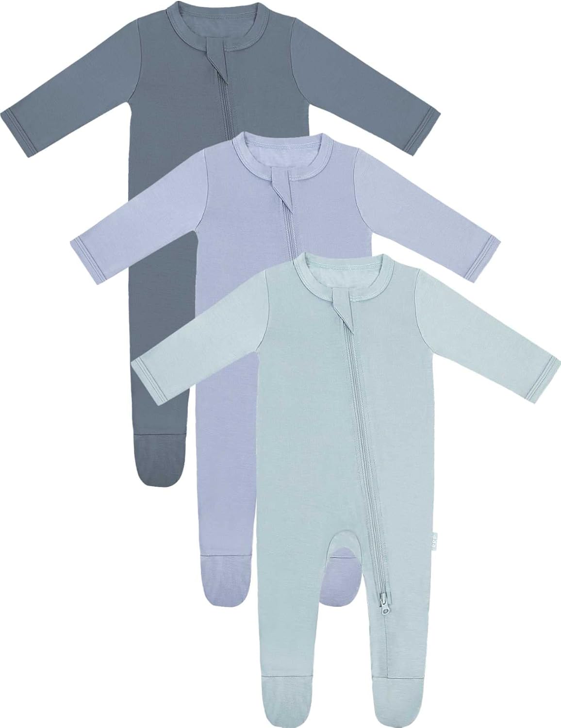 RRP Unisex Baby Footies Pajamas,Rayon Derived From Bamboo,Buttery Soft Sleep 'N Play PJs,2-Way Zipper Closure,0-18 Months 0-3 Months Grey/Bluegrey/Sage