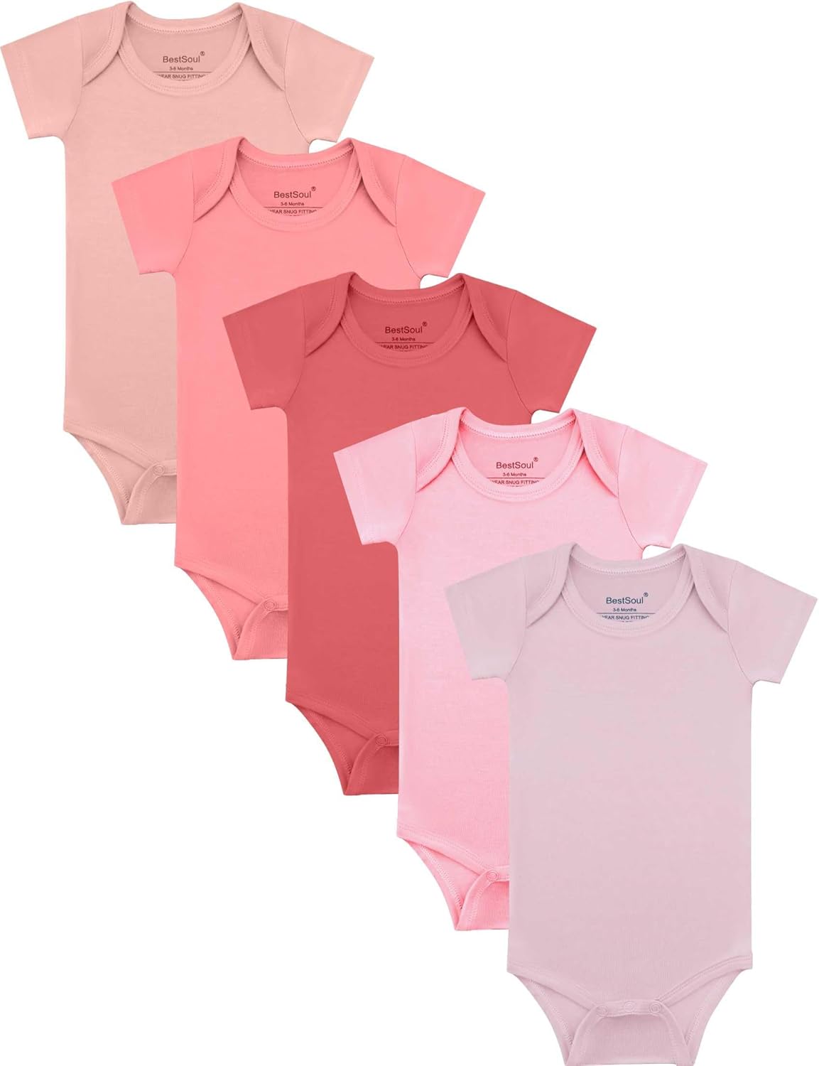 Baby Solid Bodysuit - Super Soft Rayon made from Bamboo - Short Sleeve Long Sleeve Newborn Infant Boy Girl - 5-Pack 3-6 Months C3