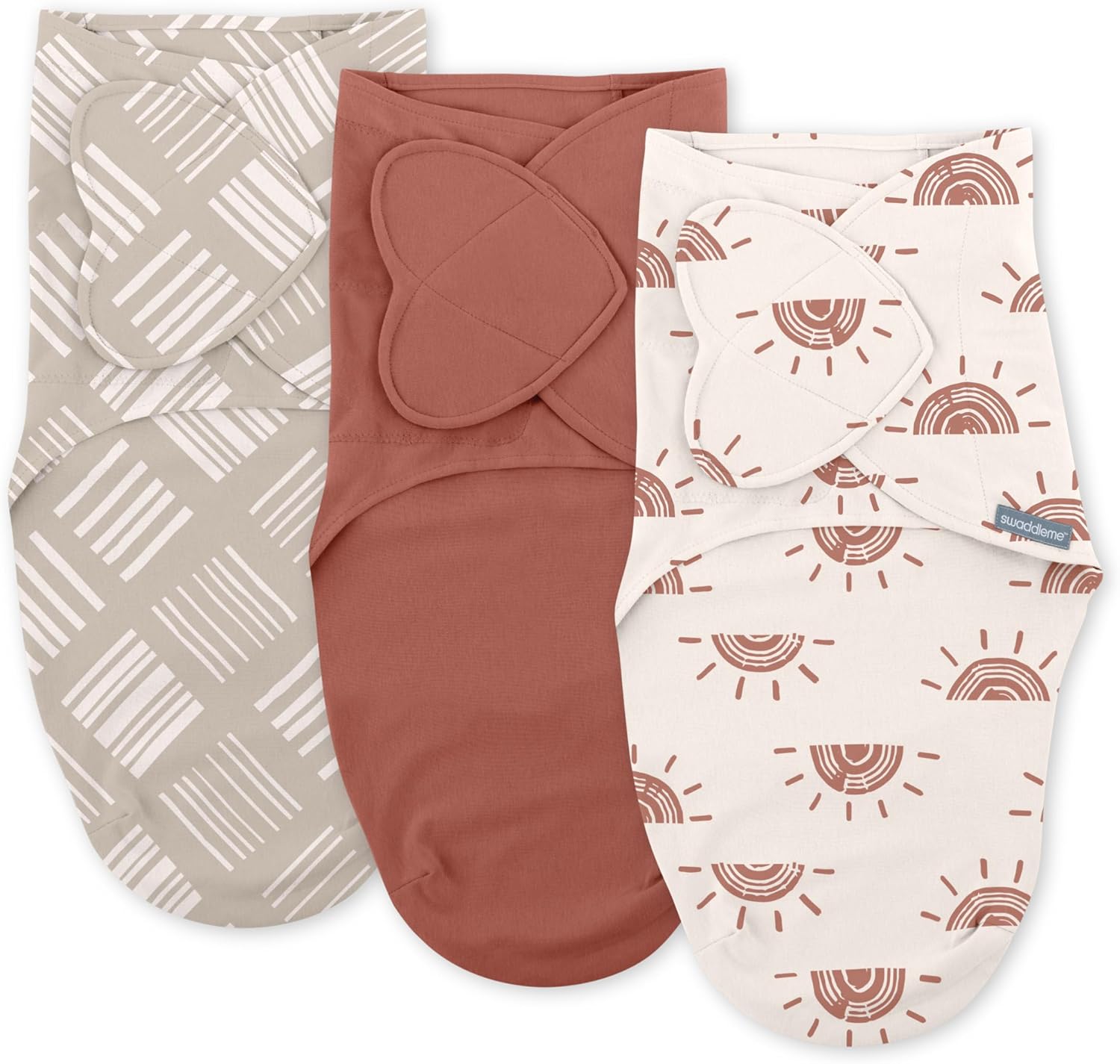 By Ingenuity Monogram Collection Baby Swaddle, 100% Cotton, Improves Sleep & Calms Startle Reflex, 0-3 Months, Pocket Fold Design for Easy Changes, 1.0 TOG, 3-Pack - Rising Sun