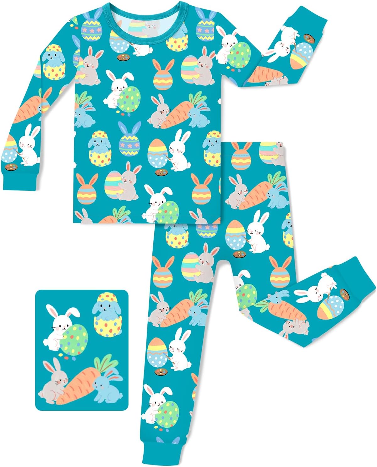 Bamboo Viscose Toddler Pajamas Boys Girls Baby 12M-8Y Pjs Sets Kids 2pcs Long-Sleeve Snug fit Sleepwear Bunny & Eggs 2-3T