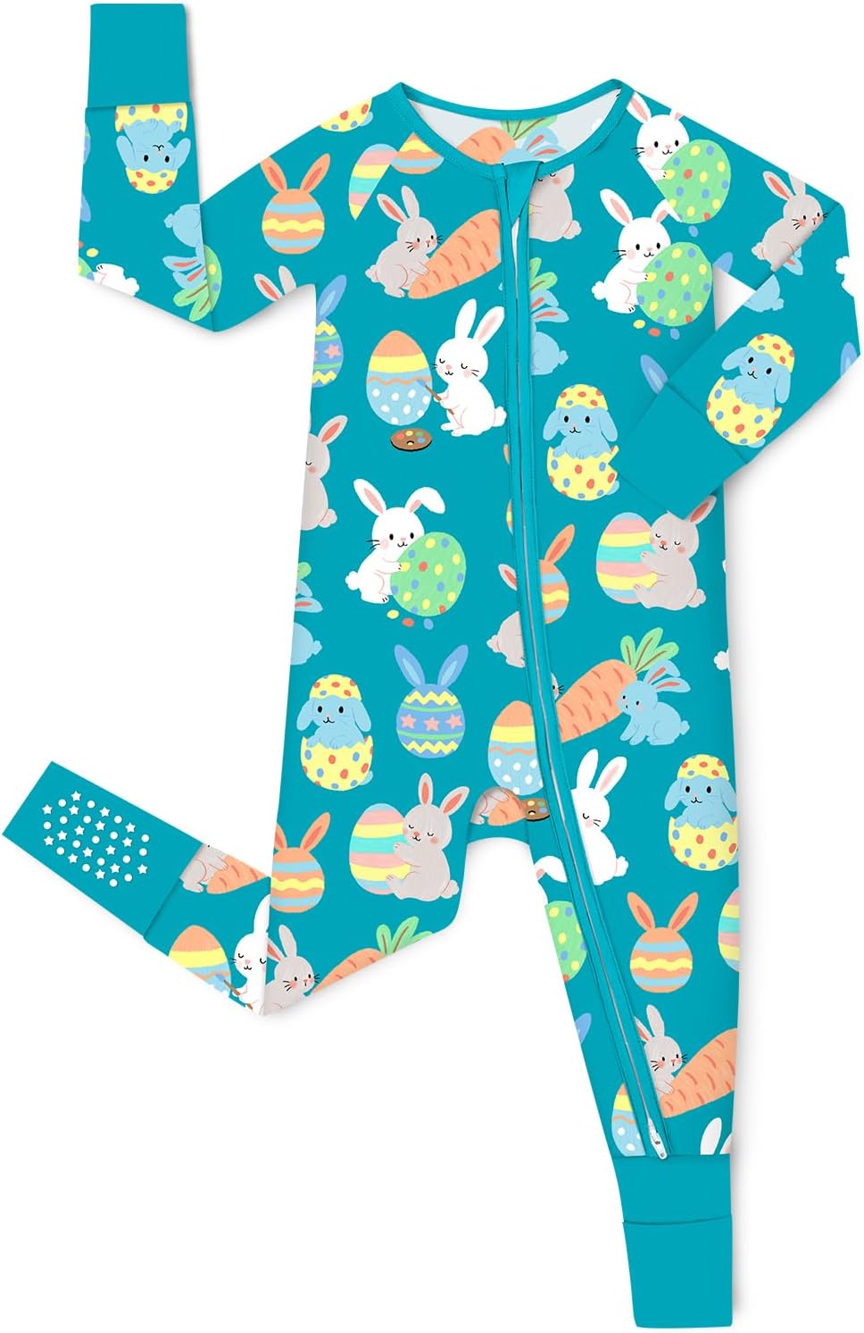 Bamboo Viscose Baby Convertible Footie Pajama, Zipper Pajamas for Baby Boys & Girls, Sleep & Play Footed Bunny & Eggs 6-12 Months