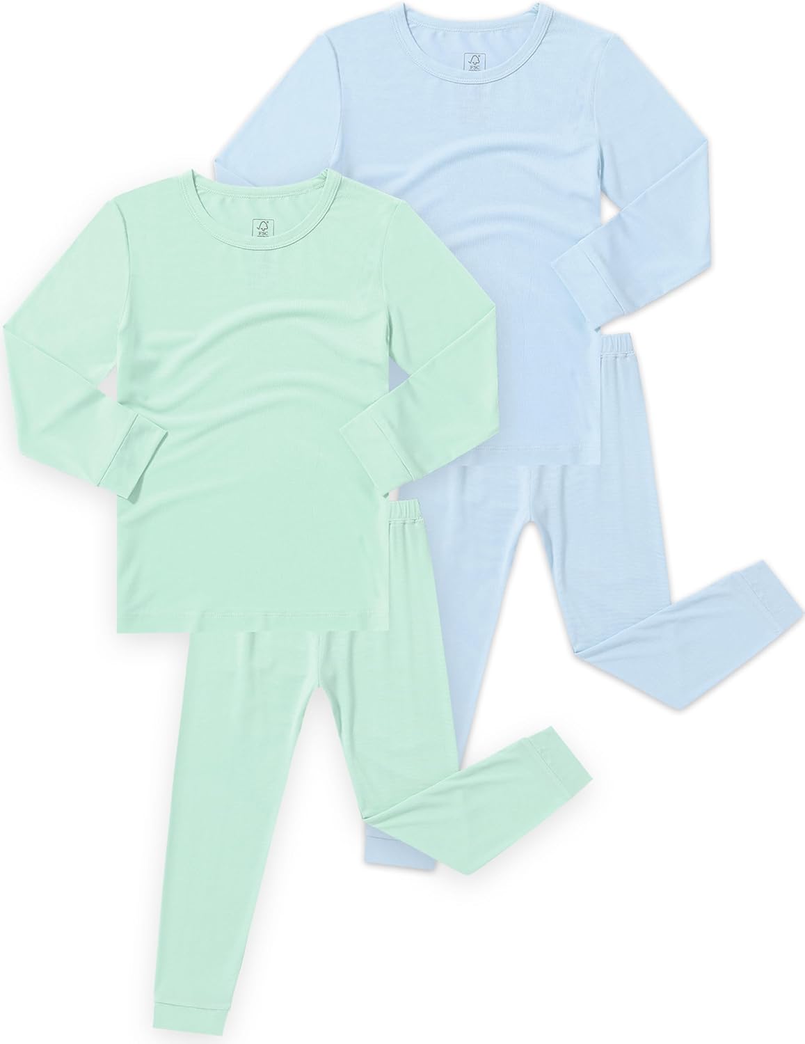 Bamboo Viscose Pajamas for Toddler Baby, Boys Girls Solid Snug Fit Pajamas Long Sleeve Sleeper Green+blue 2-3T