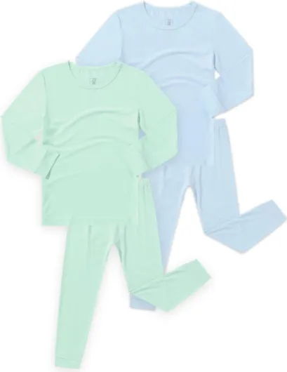 Bamboo Viscose Pajamas for Toddler Baby, Boys Girls Solid Snug Fit Pajamas Long Sleeve Sleeper Green+blue 2-3T
