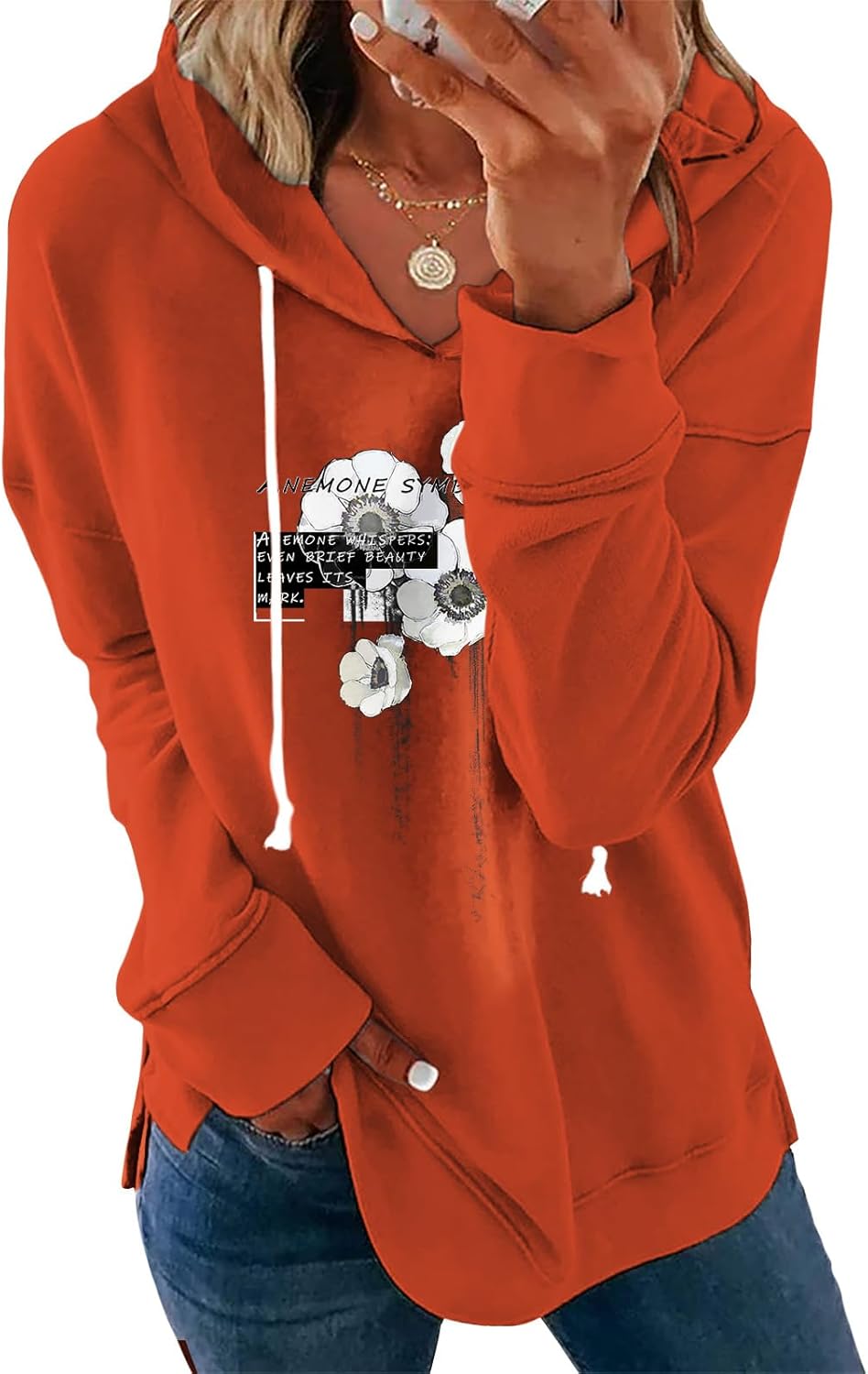 Women's Brown Mandala Print Hoodie Long Sleeve Loose Fit Tunic Top with Drawstring Side Split for Fall Winter 01-sj-wzf061 Medium