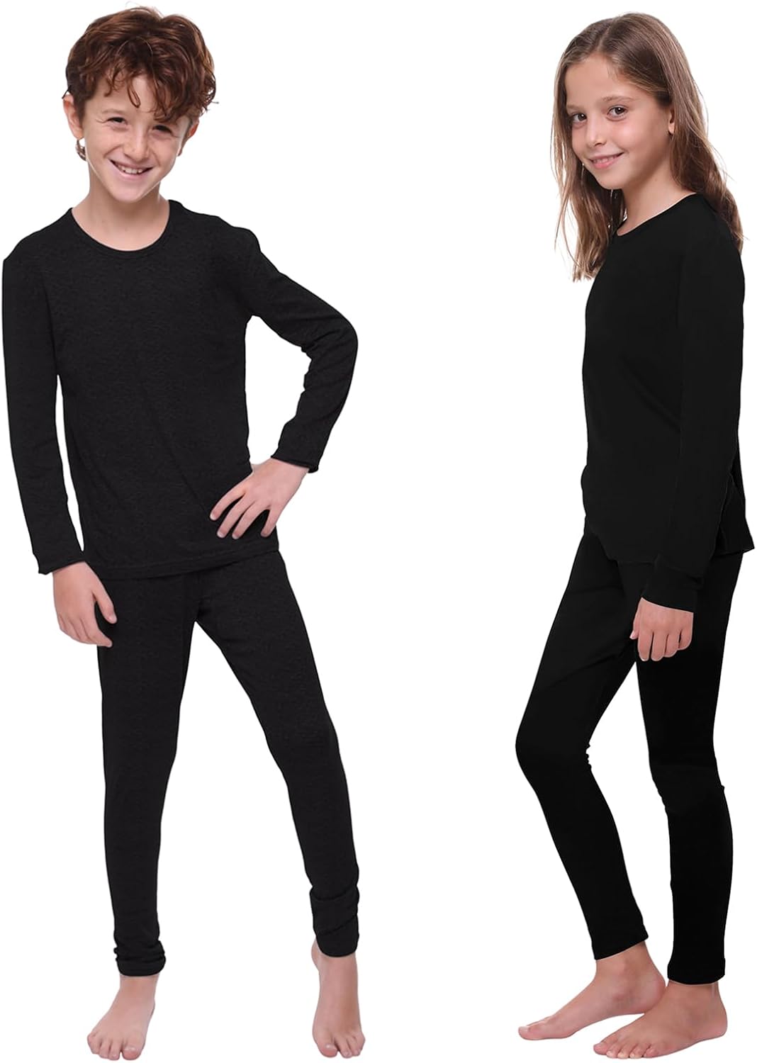 Thermal Underwear For Kids Long Johns Fleece Lined Leggings And Shirt Boy And Girl Unisex Underwear Base Layer X-Small 4-6 Black