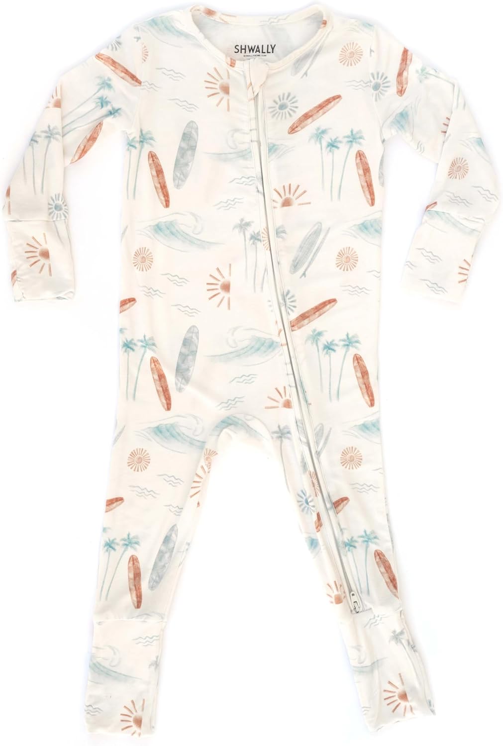 Organic Baby Bamboo Rompers with 17 Signature Prints - Infant Zipper Jumpsuits 0-3 Months Surf