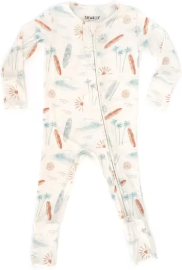 Organic Baby Bamboo Rompers with 17 Signature Prints - Infant Zipper Jumpsuits 0-3 Months Surf