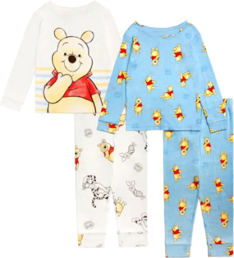 Boys 4-piece Snug-fit Cotton Pajama Set, Soft & Cute for Kids 3T Hello Honey