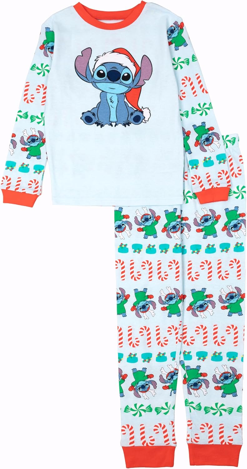 Unisex Kids' 2-piece Snug-fit Cotton Holiday Matching Pajama Set, Soft & Cute for Kids Christmas Stitch 6