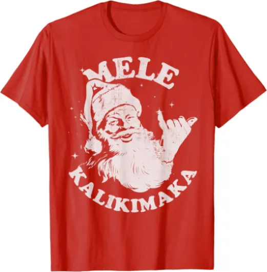 Retro Christmas Surf, Mele Kalikimaka Santa Shaka Hawaii T-Shirt