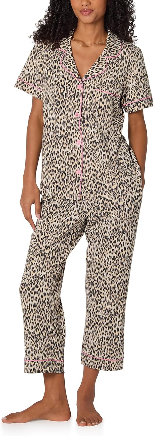 Bed Head PJs Womens Matching Pajamas - Soft Organic Cotton Button Down PJ Shirt & Cropped Pants Set - Loungewear & Sleepwear Medium Wild Thing