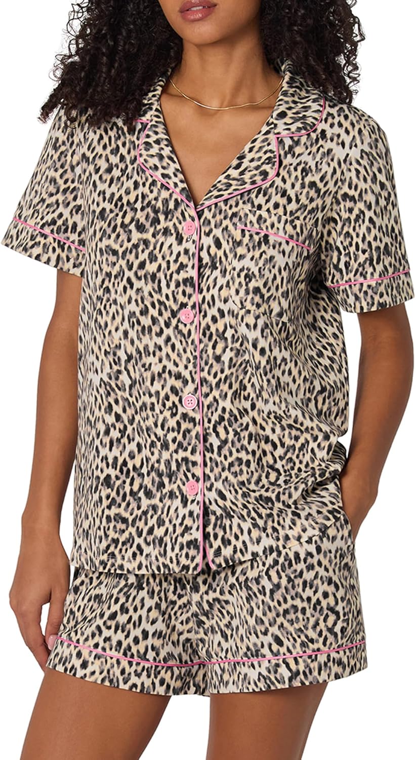 Bed Head PJs Womens Matching Pajamas - Soft Organic Short Sleeve Button Down PJ Shirt & Shorts Set - Sleepwear & Loungewear X-Large Wild Thing