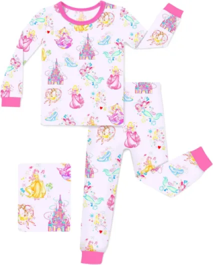 Bamboo Viscose Toddler Girls Kids Pajamas Unicorn Mermaid Pjs Long Sleeve Snug fit 12M-8Y 2pcs Soft Jammies Purple Castle 2-3T