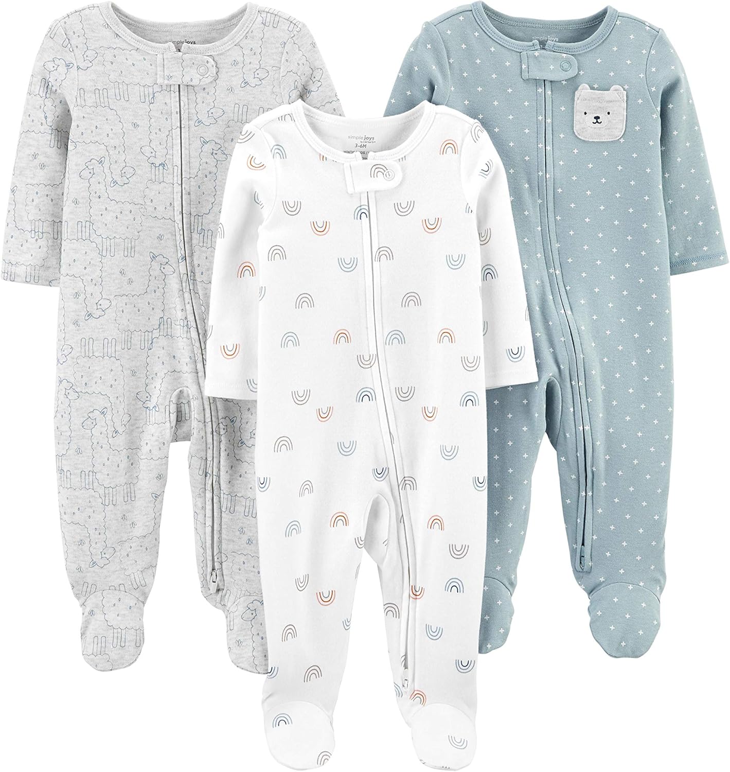 3-pack Sleep and Play 3-6 Months Bear/Llama/Rainbow