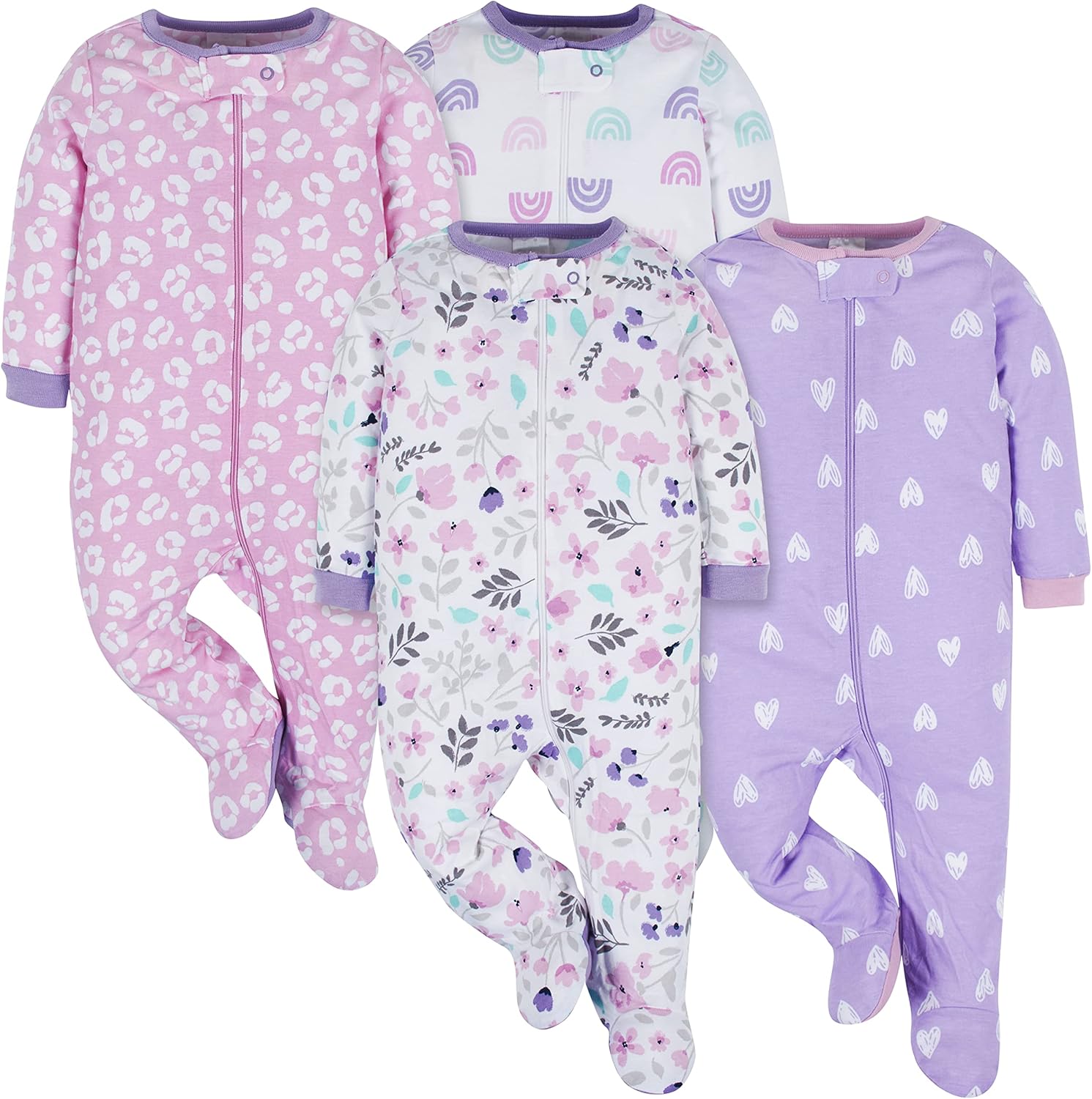 Baby-girls 4-pack Sleep 'N Play Footies Multi Pack Newborn Rainbows