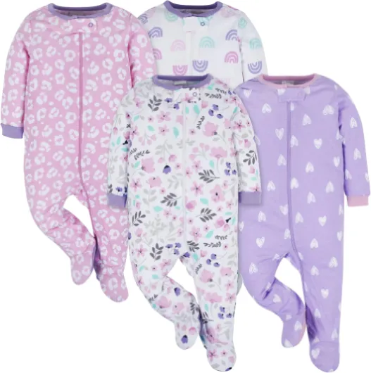 Baby-girls 4-pack Sleep 'N Play Footies Multi Pack Newborn Rainbows