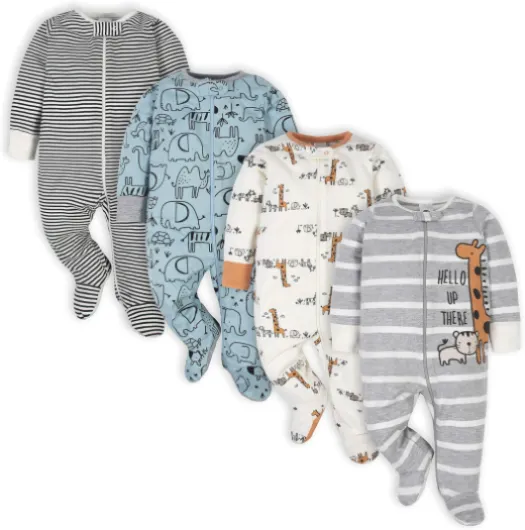 Baby-boys 4 Pack Sleep 'N Play Footie 3-6 Months Jungle