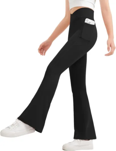 Girls Flare Leggings Kids Bell Bottom High Waisted Dance Yoga Flared Pants 9-10 Years Black