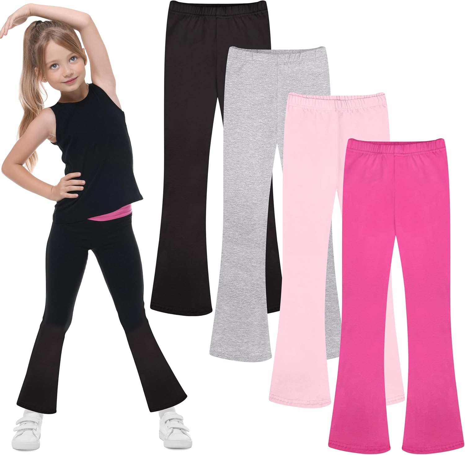Girls Flare Leggings Pants Girl Cotton Leggings Bell Bottoms 5-14 Years 7-8 Years Black, Light Gray, Rose Red, Pink 4