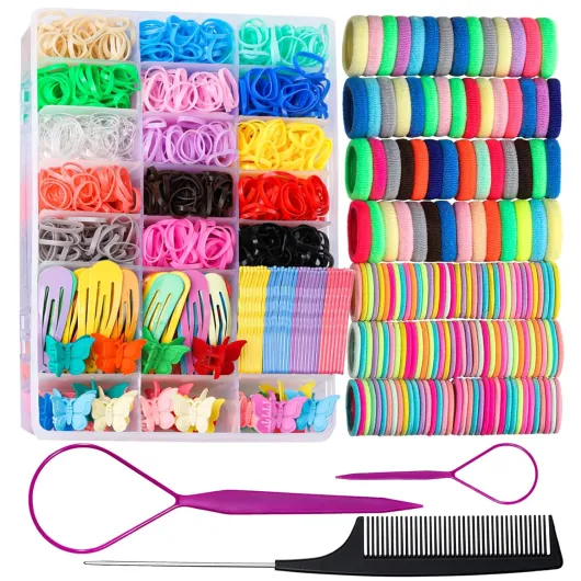 Elastic Hair Ties, Hair Accessories for Girls, Colorful Baby Elastic Hair Bands Set Rubber Bands for Hair with Hair Clips