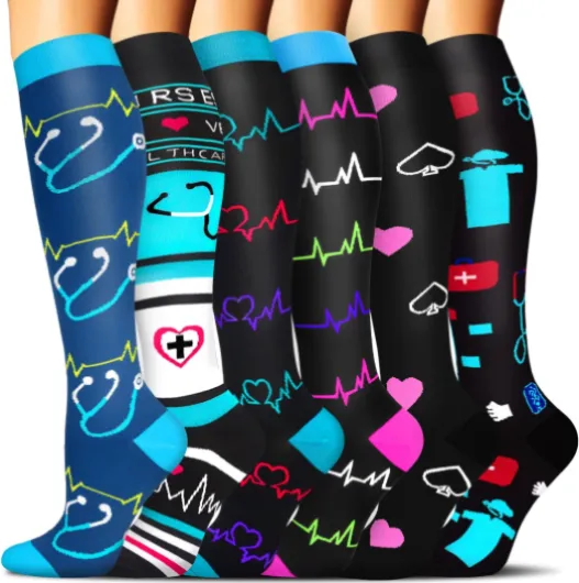 Compression Socks for Women & Men 6 Pairs is Best Supportive Knee High Stockings for Circulation, Travel, Nurses 01 Assorted 1 Small-Medium