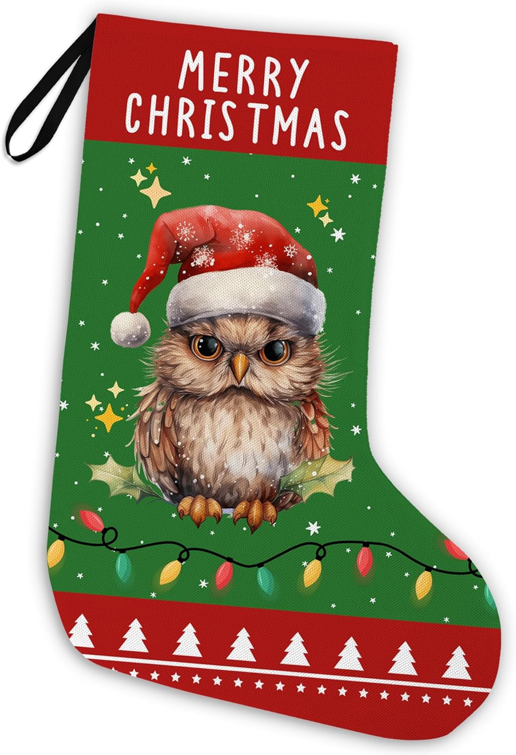 Owl Christmas Stocking, Owl Xmas Decor, Owls Xmas Stockings, Owls Merry Red and Green Christmas Stocking Gifts Decorations for Fireplace Kids Women Men, 18 Inches
