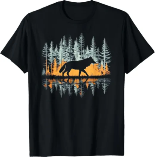Graphic Wolf Nature T-Shirt - Unisex-Adults & Kids, Black, Small, Short Sleeve