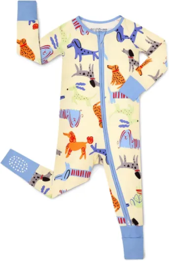 Bamboo Viscose Baby Convertible Footie Pajama, Zipper Pajamas for Baby Boys & Girls, Sleep & Play Footed Puppy Bliss 12-18 Months