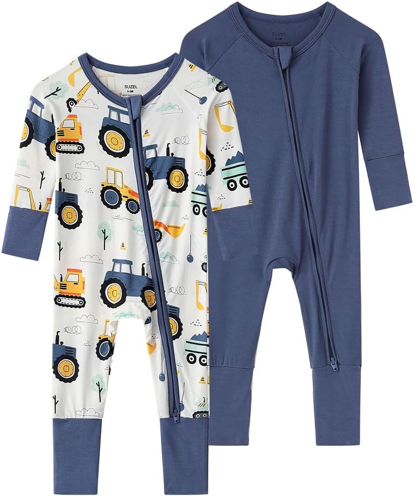 Baby Viscose from Bamboo Footless Pajamas Boys Girls Zippy Pjs Sleep 'N Play Romper - 0-24 Months Excavator+navy 6-12 Months