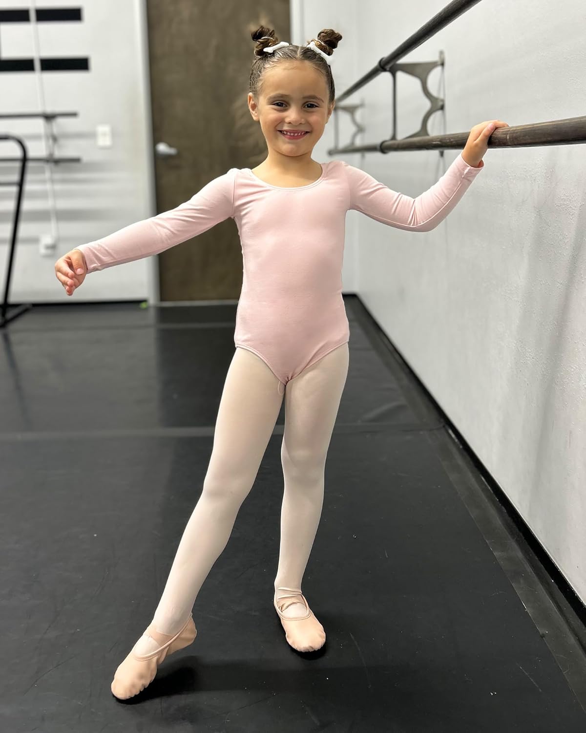 Long Sleeve Ballet Leotards for Girls Dance Leotard Black Gymnastics Ballet Outfits (Toddler/Little Kid/Big Kid) Ballet Pink 5-6 Years