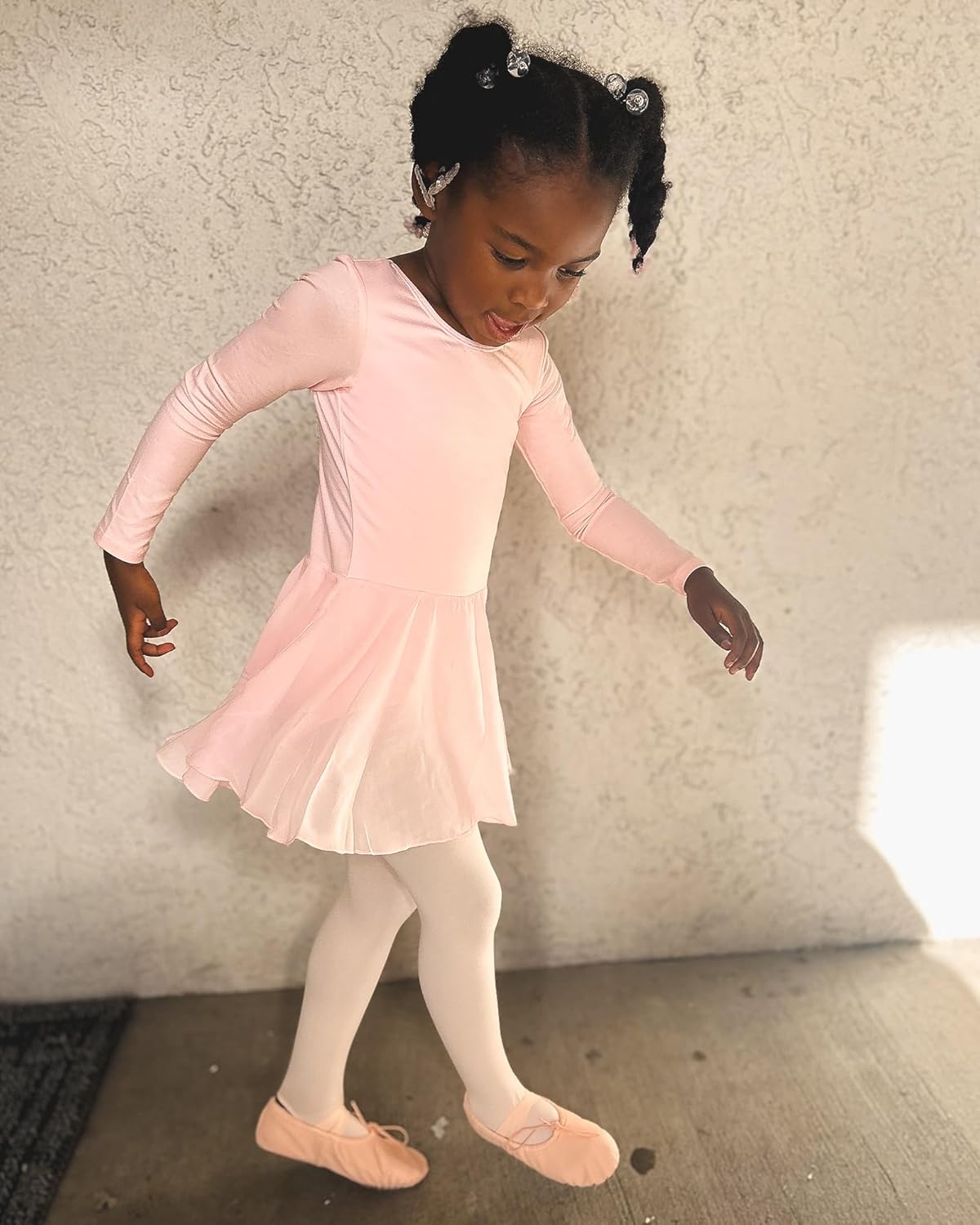 Ballet Leotards for Girls Long Sleeve Toddler Dance Leotard Outfits with Skirt Classic(Little/Big Kid) 4-5T Ballet Pink