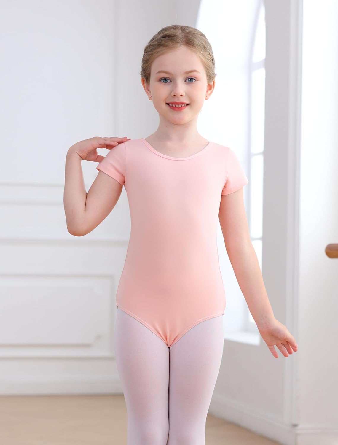 Toddler Ballet Leotards Dance Skirt for Girls Double Cross Hollow Back Outfits Gymnastics Kids Dance Dresses Short Sleeve 2-3T Ballet Pink（short Sleeve）