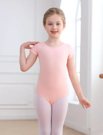 Toddler Ballet Leotards Dance Skirt for Girls Double Cross Hollow Back Outfits Gymnastics Kids Dance Dresses Short Sleeve 2-3T Ballet Pink（short Sleeve）