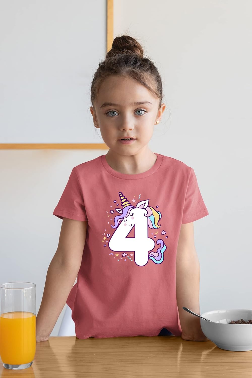 Unicorn 4th Birthday Shirts for Toddler Girls Outfit 4 Year Old Fourth Four Shirt 5T Mauve