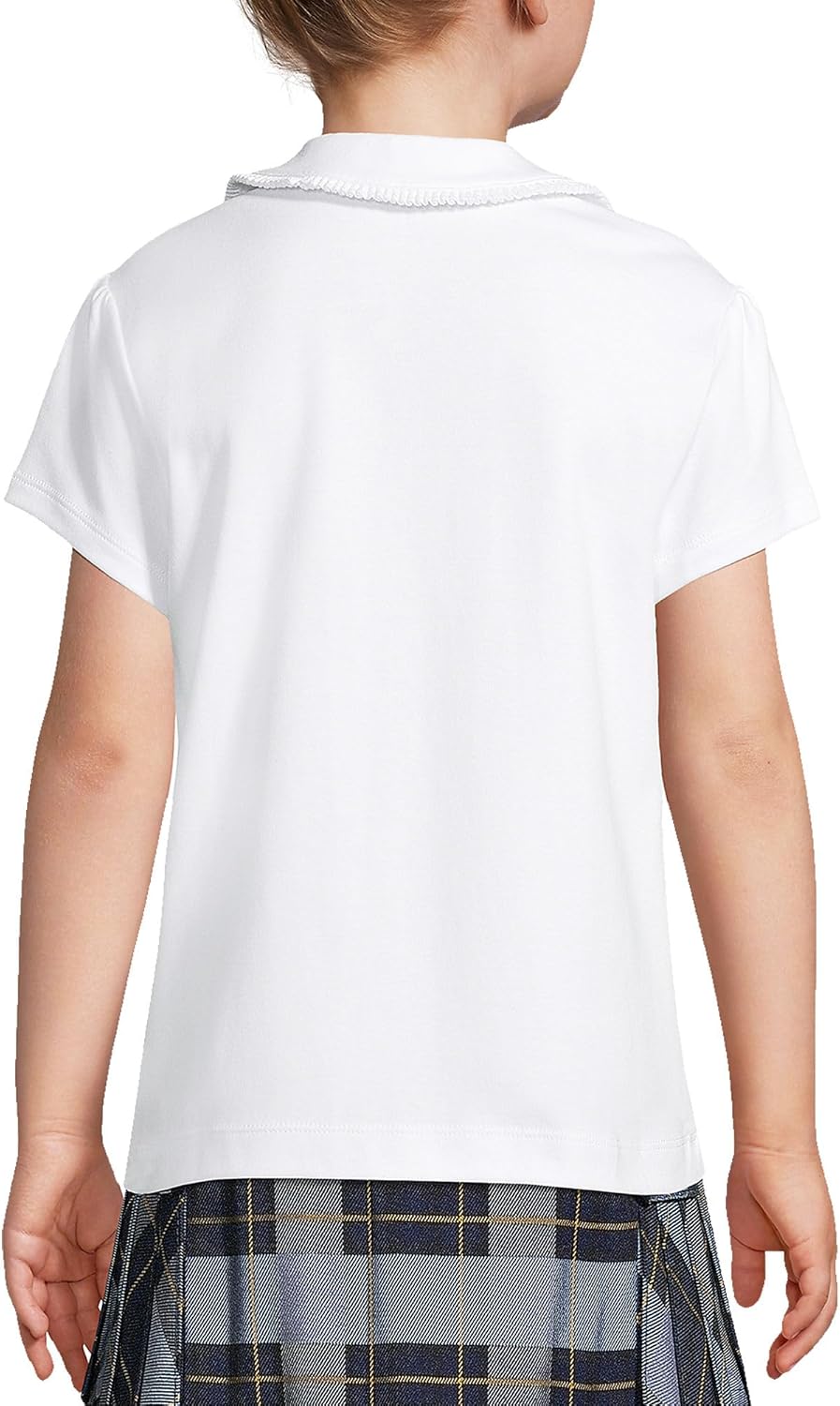 Lands' End Girls Short Sleeve Ruffled Peter Pan Collar Knit Shirt 14-16 White