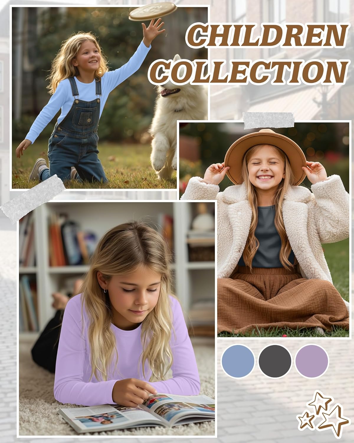 3 Pack Girls Long Sleeve Shirts Casual Crewneck T-Shirts Soft Layering Basic Tees Undershirts Fall Tops Light Purple, Dark Gray, Sky Blue 11-12 Years