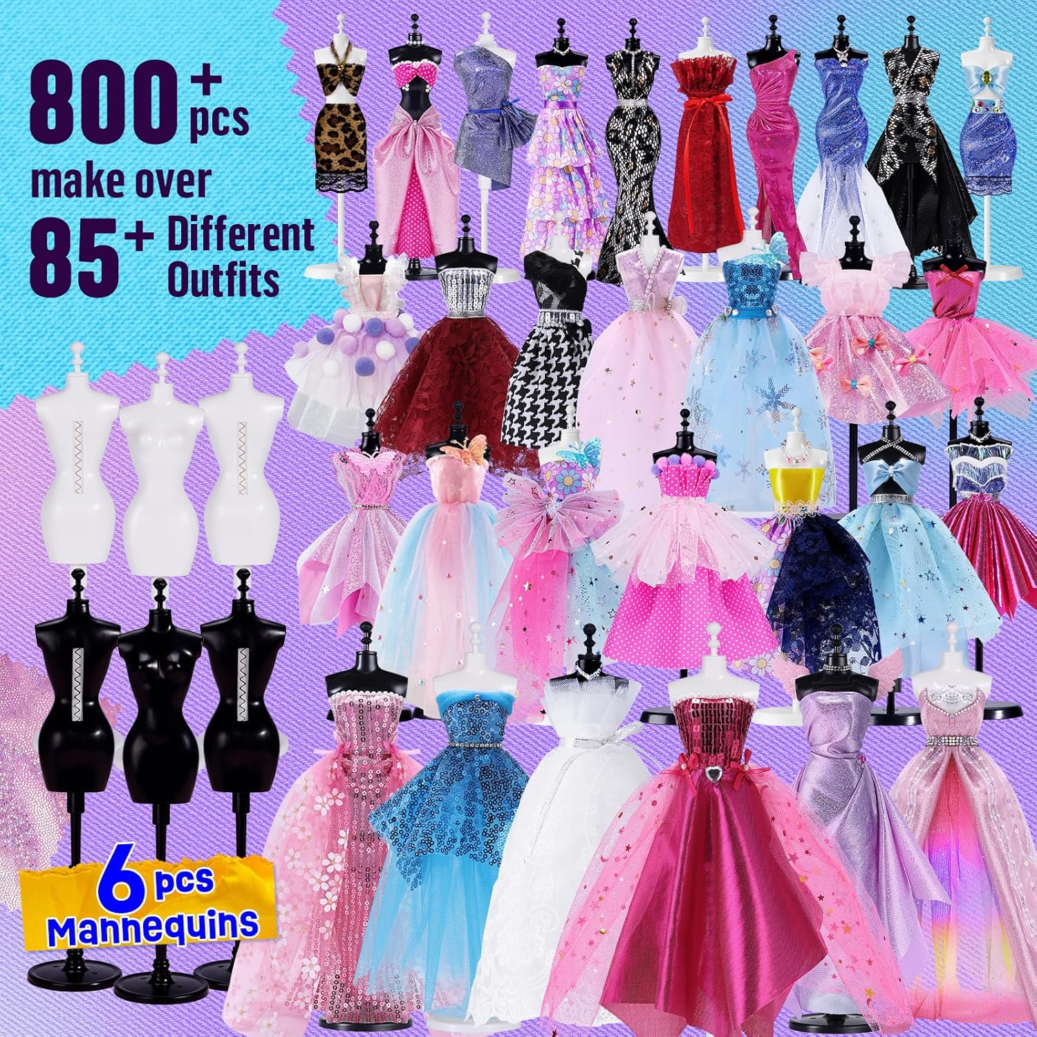 800+Pcs - Fashion Designer Kit for Girls with 6 Mannequins - Arts and Crafts Kit- Sewing Kit for Kid Ages 8-12 -Girl Gift Age 6 7 8 9 10 11 12-Gifts for Teen Girls