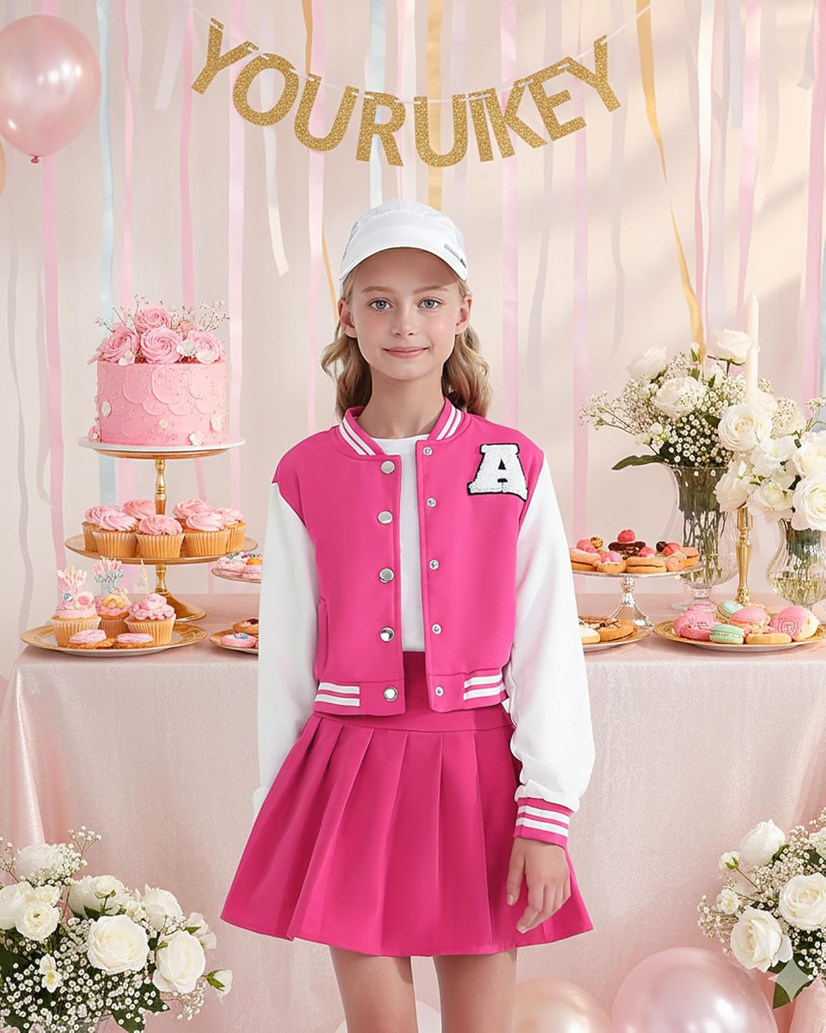 Girls 2 Piece Outfits Skirt Set Button up Jacket Sweatshirt and Pleated Mini Skirts Fall Winter Clothes Size 7-14Y Rose Red 7-8 Years