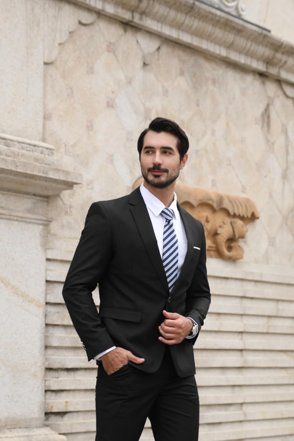 Mens Suits 2 Piece 1 Button Business Formal Tuxedo Slim Fit Casual Jacket Trousers for Wedding Dinner Black M